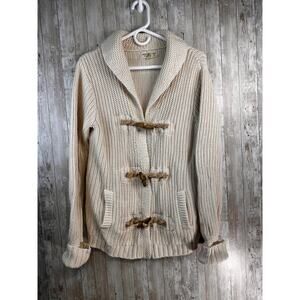 Denim Supply Ralph Lauren Cardigan Womens M Ecru‎ Beige Knit Shawl Wooden Toggle